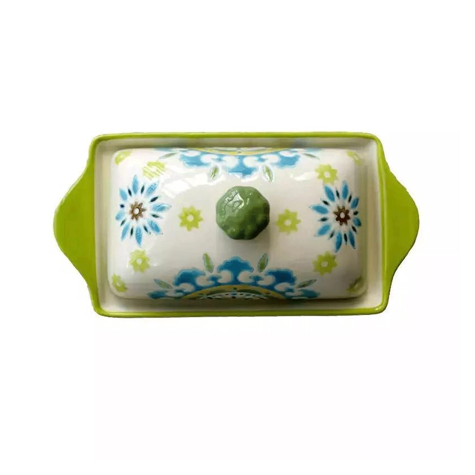 POWZOO Botervloot met houten deksel, met multifunctioneel botermes, boterschaal servies voor 250 g boter, boterbel, vintage porselein, boterbox voor huishouden en keuken, goed keukencadeau (wit