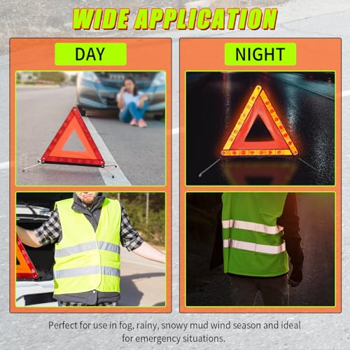 Image of Warning Triangles Safety Triangle Emergency Kit Foldable Reflective Triangles with Base Roadside Triangle Kit with Reflective Warning Vest