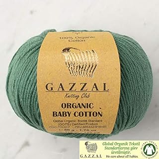 3 Ball (Pack) Gazzal Organic Baby Cotton Yarn, Total 5.28 Oz.100% Organic Cotton, Each 1.76 Oz (50g) / 125 Yrds (115 m), 3 Light DK, Global Organic Textile Standard Certified (Green - 427, 3 Pack)