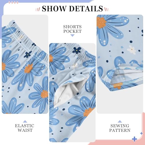 White Blue Daisy Flower Boys Pants for Kids Jogger Pants with Pockets S4