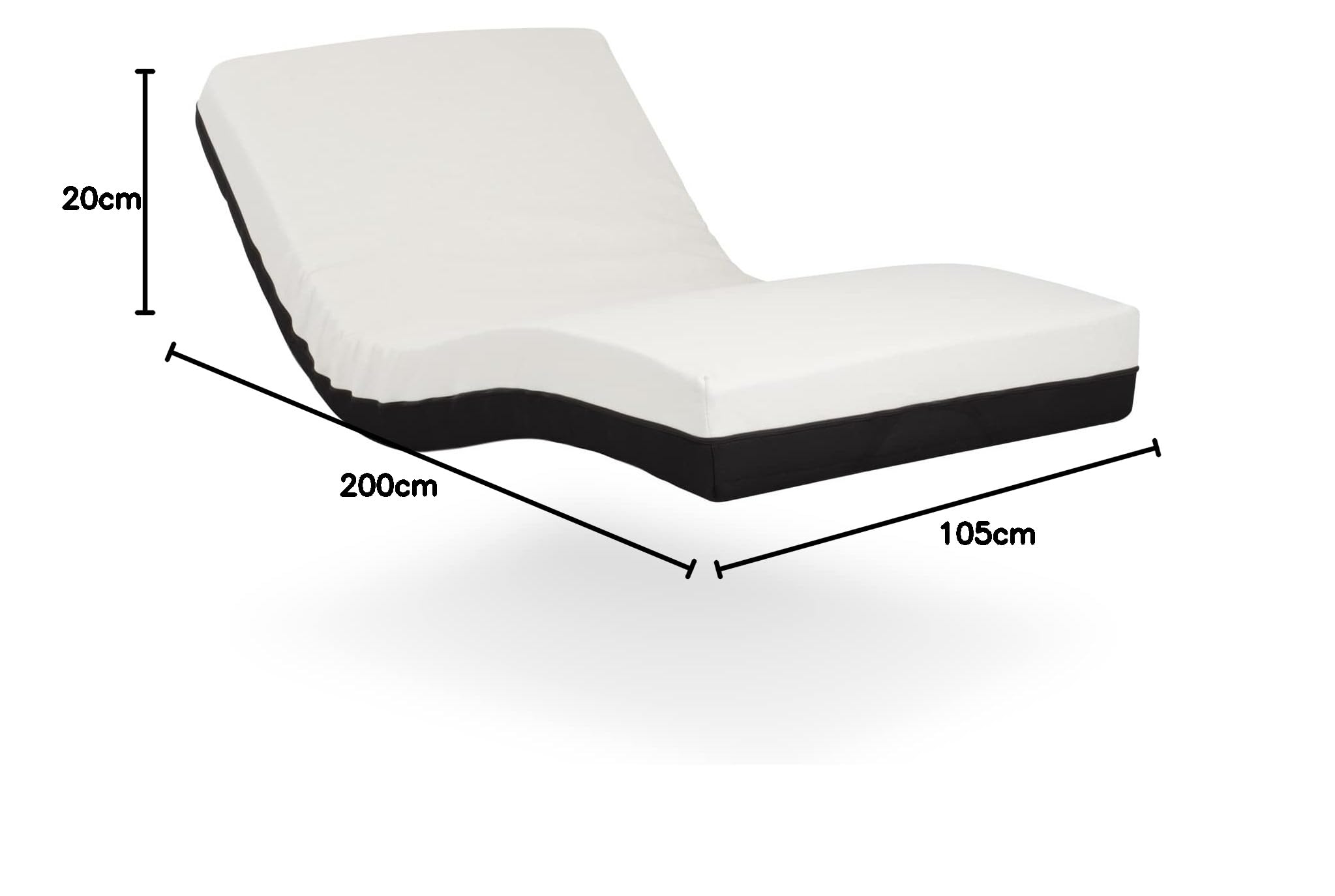 Gerialife Materac ortopedyczny, wiskoelastyczny, zdejmowana poszewka na łóżko przegubowe, 200 cm długości x 105 cm szerokości