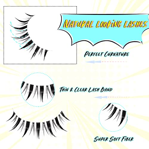 EMEDA Manga Lashes 10 Pair Natural Anime Lashes Transparent Band Black Faux Mink Reusable Spiky Wispy Volume Fake Eyelashes (Manga 12) - Image 4