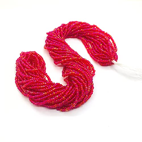 Perlin 2 mm Seed Beads Glass Beads Indian Beads Seed Beads Pony Beads Preciosa Ornela Czech 11/0 9000 Pieces on 24 Strands Red AB Transparent Round