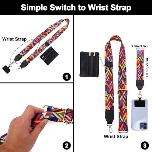 Image of XANGNIER Clip and Go Strap for Phone with Wallet Crossbody, Phone Strap with Zippered Wallet, Adjustable Anti Theft Cellphone Lanyard for Women, Cellphone Chain Accessories,Multicolor 10