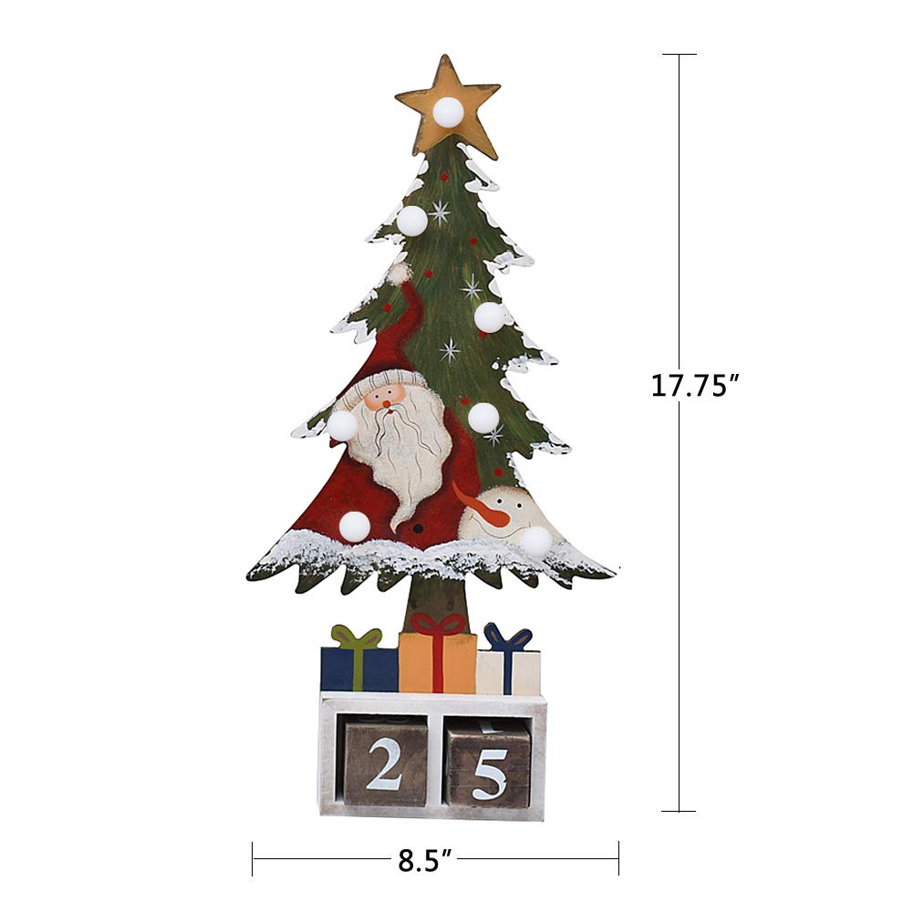 Morning View Weihnachtsbaum Adventskalender Countdown-Kalender, LED beleuchteter Holz-Tischplatte Weihnachten Countdown Kalender mit Zahlenblöcken (roter Hut)