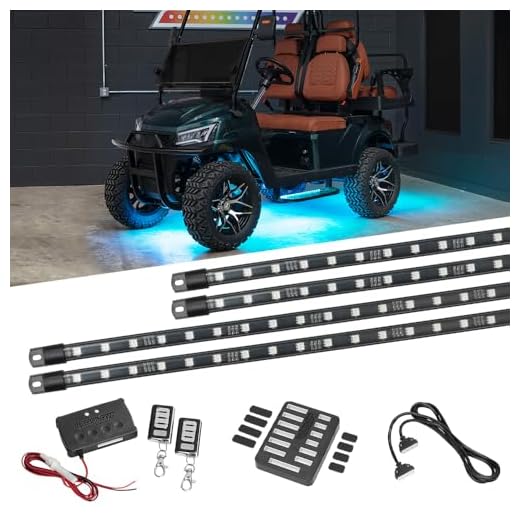 LEDGlow 4pc Expandable Million Color LED Golf Cart Underglow Accent Neon Lighting Kit for EZGO Yamaha Club Car - Fits Electric & Gas Golf Carts - Water Resistant Flexible Tubes - Current Model