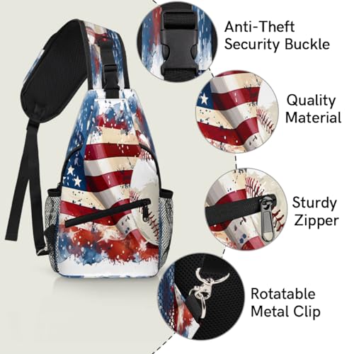 Baseball American Flag Sling Bag Crossbody Sling Backpack Hiking Daypack for Men Women Chest Bag for Travel Running3