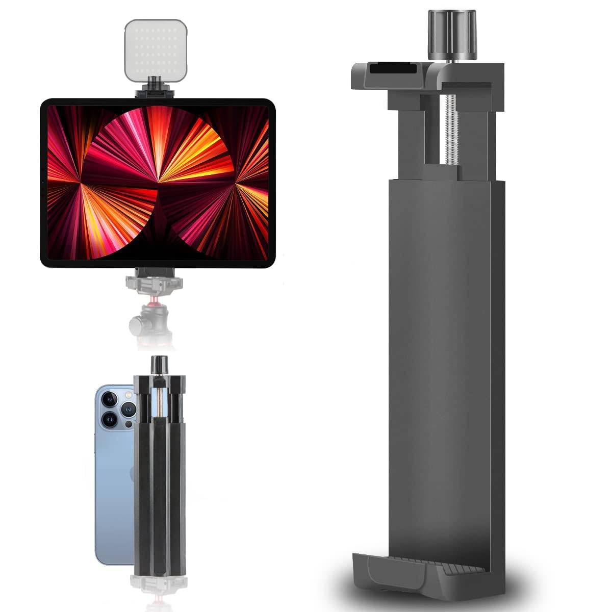 FKU 360° IPAD Tablet Mount Adapter for Tripod Camera Stand Clip Bracket with Adjustable Clamp for IPAD Tablet, Smartphones & All Types of Tripods (Tablet IPAD Holder Clamp)-image-35