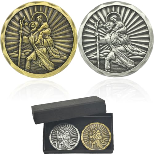 YUJUE Médaillon Saint Christophe pour Voiture - Adhésif & Aimanté -2 pièces - Saint Patron des Voyageurs, pour conducteurs et Voyageurs