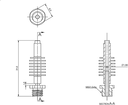 Miniatura 6 de Actualización Dragon Hotend V2 Heatbreak Core Titanium Copper Tubo de alimentación de flujo estándar Piezas de reparación de alta temperatura