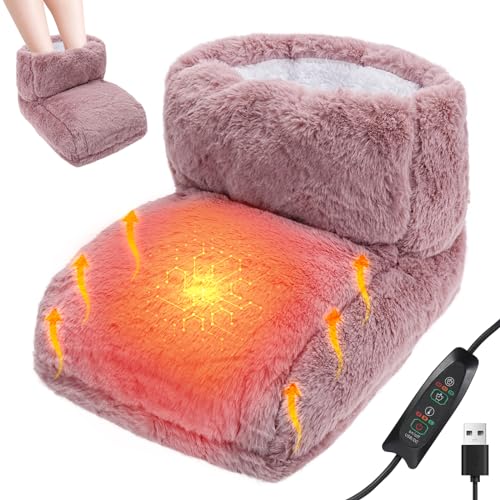 Heated Foot Warmers – Furry USB Foot Warmer with Timer Settings & Adjustable Temperature, Electric Foot Warmer Heated Slippers for Women Men Winter Home Office Dormitory Keep Feet Warm (Pink)