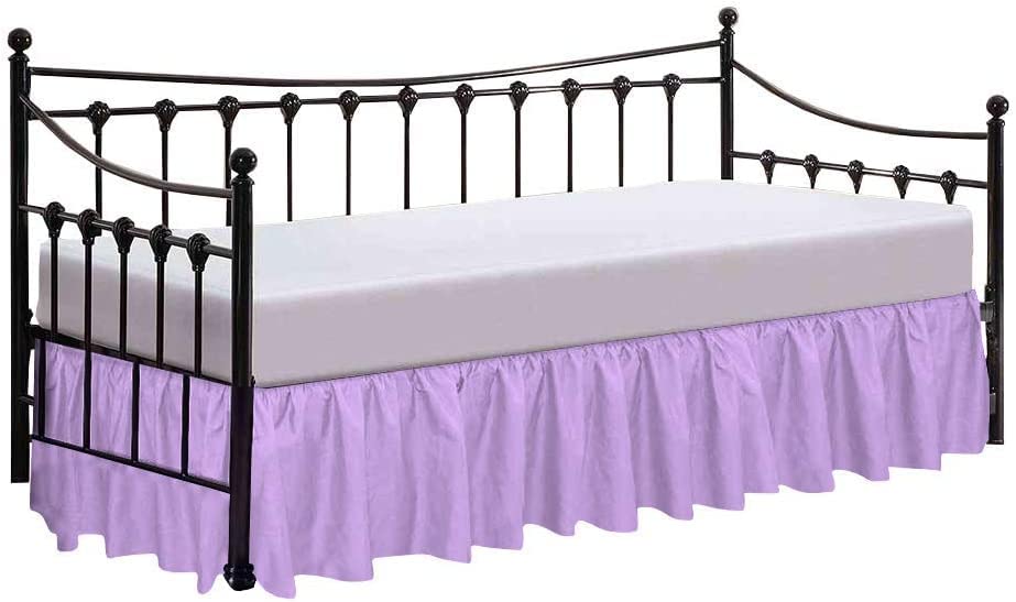Day Bed Skirt with Split Corners - Easy Fit 100% Microfiber & Fade Resistant 12 inch Drop, Gathered Dust Ruffle 3 Sided Coverage Valances for Sofa Beds - Lavender Solid, Twin Size.