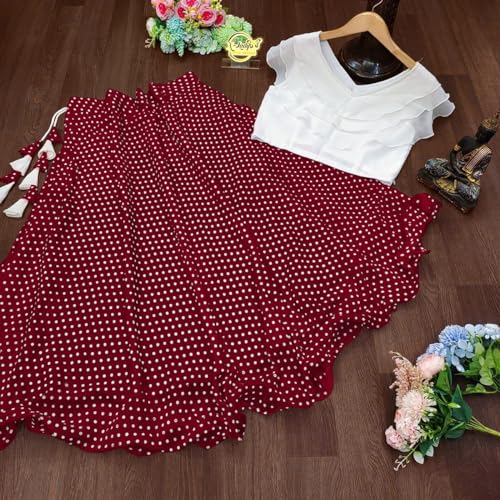 Image of Women's Lycra Top with Georgette Skirt | Polka Dot Print Long Flared Maxi | Full Length Flowy Skirt for Women | Stylish Casual Wear