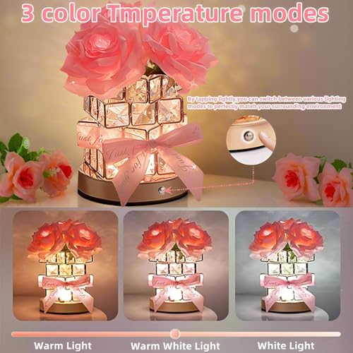 Image of Rose Flower Lamp Cordless Touch LED Night Light Birthday Gifts for Women