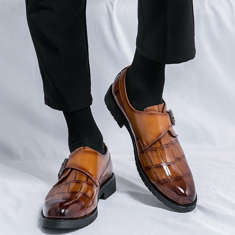 British Pointed Toe Slip On Men Dress Shoes Men Breathable Leather Shoe Single Buckle Monk Shoes Platform Oxford3