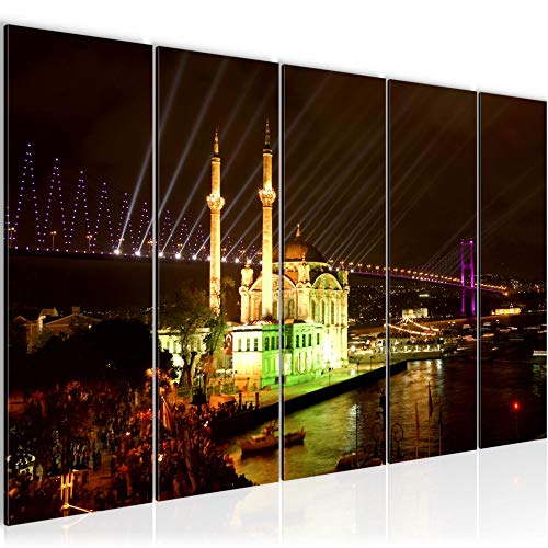 Runa Art Tableau mural XXL Istanbul Turquie 200 x 80 cm Noir Et Blanc 5 Parties - 602455a