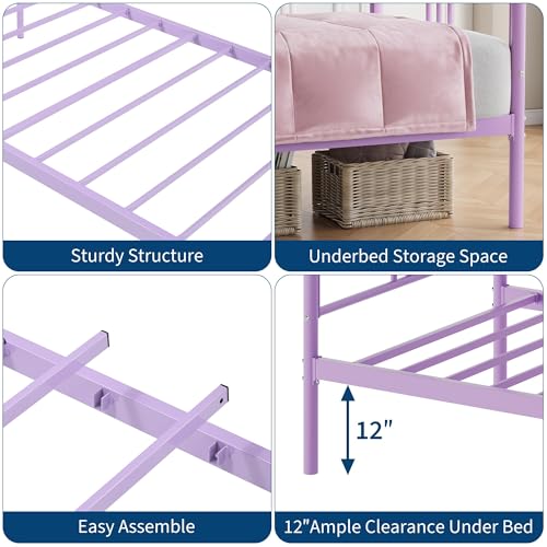 Image of Garvee Twin Metal Daybed, Metal Sofa Bed Frame with Arched Headboard, Guest Sofa Bed with Steel Slat Support, No Box Spring Required, Easy Assembly, Purple