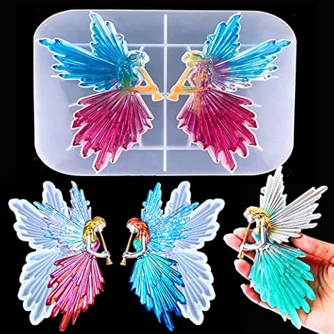 Angel Fairy Resin Mold, 2 Packs Silicone Angel Fairy with Wings Flute Keychain Pendant Jewelry Epoxy Resin Molds DIY Craft Tools, Cake Decoration, Christmas Pendants Ornaments Decor Cover