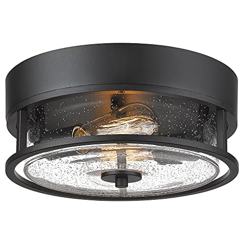 Black Flush Mount Ceiling Light, HWH Industrial Close to Ceiling Light Fixture with Seeded Glass Shade, 12'' Light Fixture Ceiling for Hallway, Farmhouse, Foyer, Laundry, Matte Black, 5HWY65F BK Cover