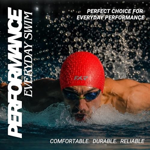 Image of Swimming Cap for Men, Women & Kids 6-14 Boys Girls |100% Silicone Swim Cap for Long Hair| Indian Head Size Cap Comfort (Red Sun, Embossed)