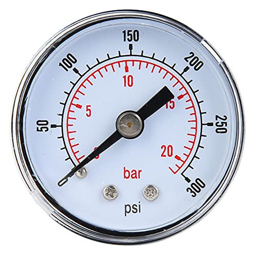Pressure Gauge, Chrome Plated Steel Case Dry Lower Mount 1/8 NPT Air Gauge, Tool for Tank Accessory W10055 (0-300psi,0-20bar)