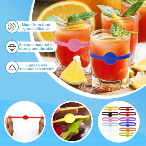 Minfuerang Glasmarkierer Silikon Glas Markierung Trinkgläser,Weinglas Marker Ring Set Wiederverwendbare für Party,Sektgläser,Martinigläser,Bar,Hochzeitsdekoration (24 Stück)