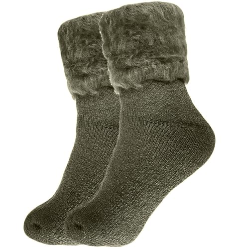 True Face Mens Thermal Socks, Extra Thick 2.3 TOG Ultimate Heat Winter Boot Socks Green 6-11