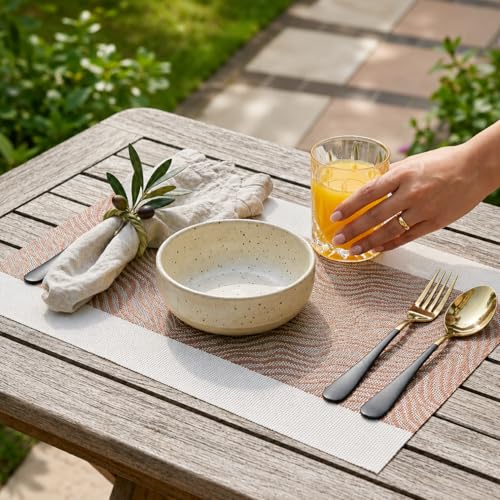 Image of YELONA Placemats Set of 4, Heat-Resistant Woven Vinyl Table Mats, Non-Slip & Washable Dining Tablemats for Kitchen & Dinner Decor, Walnut Brown (45cm x 30cm)