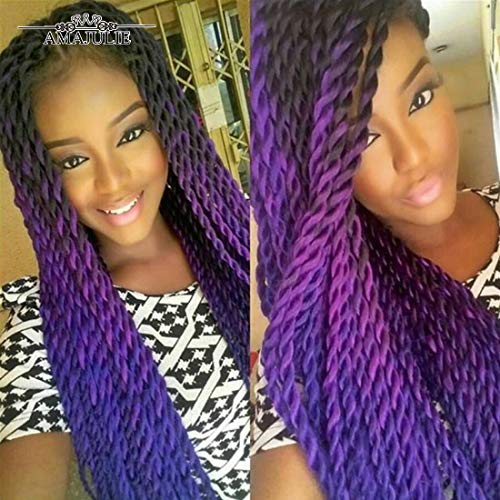 AMAJULIE 8Pcs/lot 18” Senegalese Twist Crochet Braid Hair Havana Mambo Twist Crochet Synthetic Braiding Hair Weaves 30 Strands/Bundle (TPurple)