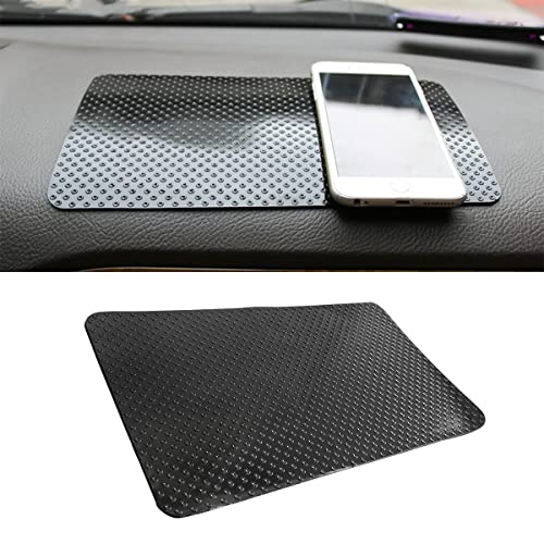BLAU GRUN Car Dashboard Anti-Slip Rubber Pad, 10.6'x 5.9' Universal Non-Slip Car Magic Dashboard Sticky Adhesive Mat for Phones Sunglasses Keys Electronic Devices and More Use (Black/Dots)