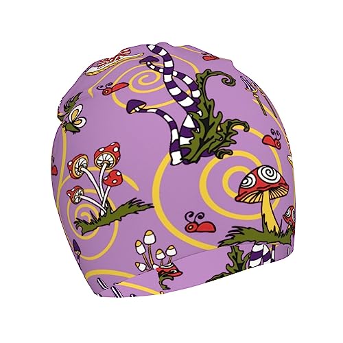 Rqzwdq Mushrooms and Butterflies Kids Beanie Hats Warm Knit Beanie Cap Skull Caps Gifts Decor for Boys Girls White