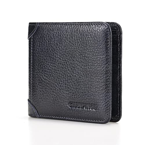 Image of Mens Trifold Leather RFID Blocking Wallet with 2 ID Windows 2 Cash Compartments 6-8 card slots 2-3 inside slots Large Capacity Wallet