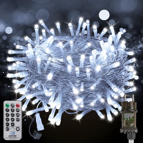 FairyGlim Weihnachtslichterkette mit Fernbedienung-20M 200 LED für Wasserdichte Outdoor Lichterkette mit 8 Modi. Ideal für Gärten Partys Terrassen und Balkon festliche Deko (Kaltweiß)