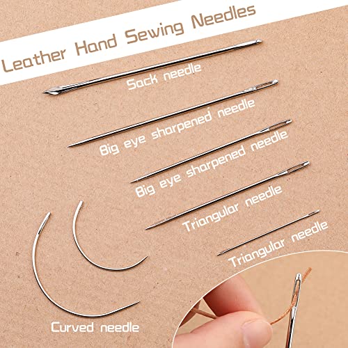 32 Yards Waxed Thread With Leather Hand Sewing Needles, 150D Flat Sewing Waxed Thread, And Leather Repair Needles For Home Upholstery Carpet Leather Canvas Repair And Sewing (Dark Khaki) #TOP2