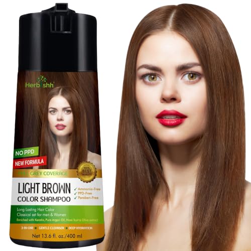 Herbishh Light Brown Hair Dye Shampoo 3 in1 Color for Women, Men 400ml