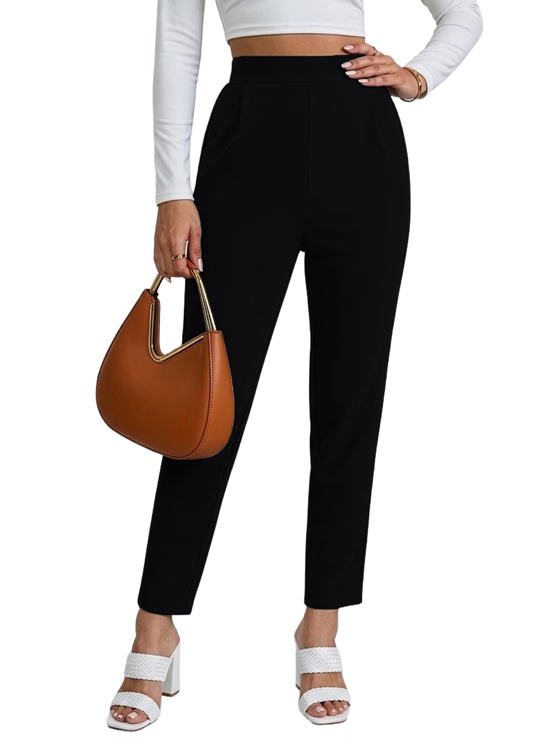 Women’s High Waist Slim Fit Formal Pants Stretchable Office Trousers Ankle Length Straight Fit Solid Pants for Women-picture-27