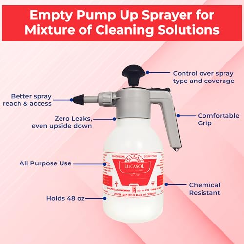 Image of Lucasol Pump Up Sprayer for Large-Area Disinfecting, Easy Handheld Empty Spray Bottle for Salon & Spa Multi Purpose Sanitizer - 48 Fl Oz Capacity