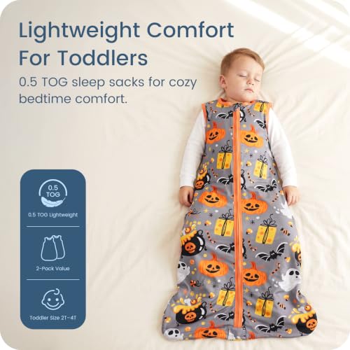 Image of Toddler Sleep Sacks 2T-3T-4T, 0.5 TOG Light Summer Wearable Blankets, Extra Long XL Sleeping Bags, 2 Pack