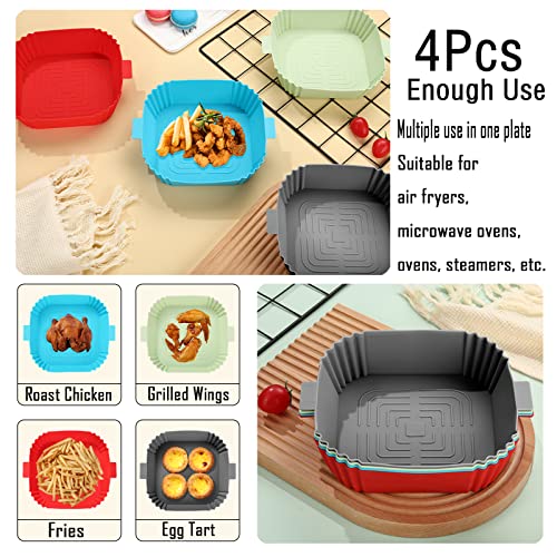 Image of Air Fryer Silicone Liners,LYHOLKEER 4Pcs 7.6inch Reusable Square Silicone Air Fryer Liners for 3-6 QT,Food Safe Air Fryers Oven Accessories,Replacement Of Flammable Parchment Liner Paper