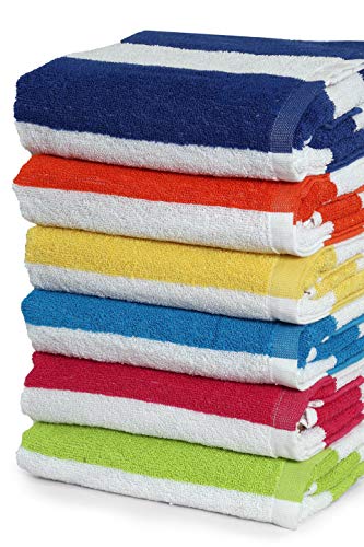 100% Cotton Bath Towel, Pack of 6, Cabana Stripe Beach Towel, Large Pool Towels (27\" x 54”), Highly Absorbent, Light Weight, Soft and Quick Dry Swim Towels, for Parties, Guests- Floral Jacquard design