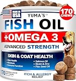 Omega 3 Fish Oil for Dogs - 170 Chews - Skin and Coat Supplement - Omega 3 for Dogs - Dry & Itchy Skin Relief Treatment - Allergy Support Dog Anti Shedding Treats - Salmon - EPA & DHA - Chicken Flavor