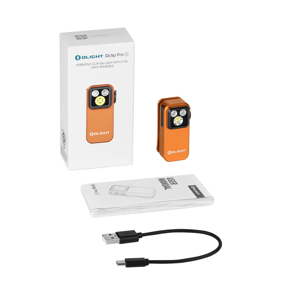 OLIGHT Oclip Pro S 5-in-1 LED Taschenlampe 600 Lumen USB-C wiederaufladbar IPX6 Clip Lampe Orange