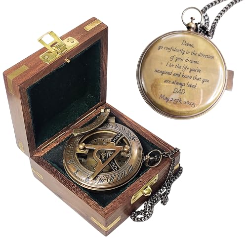 Brújula náutica con caja de madera y cadena personalizable miniatura 1