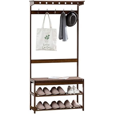 Amazon ハンガーラック 服掛けスタンド 靴棚 座席付 玄関収納 ベンチハンガー 2段シューズラック コートハンガー 賃貸 傘 カバン スカーフ 帽子掛けスタンド 洋服掛け 子供 業務用 竹製 木目 丈夫 ハンガーラック オンライン通販