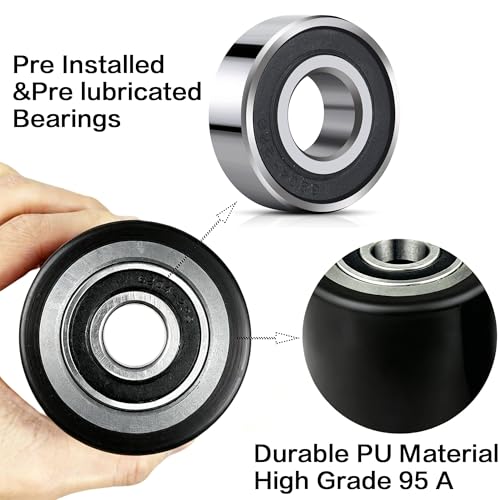 Image of Heavy Duty Pallet Jack Load Wheels Replacement Kit 3 inchx3.75 inch (Black,2 Pair) | Including PU Tread Wheel,Pre-Installed Bearings ID 20mm,Axles(Length 4.8 inch) & Pins, Also for Manual Hand Lift Truck Rear