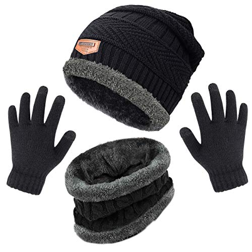 Image of MAYLISACC Kids Winter Knitted Hat and Fleece Neck Warmer Scarf Set for Boys Girls Age 5-10
