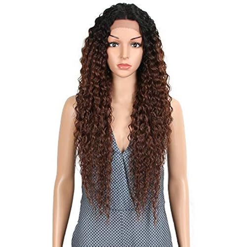Joedir Lace Front Wigs Ombre Brown 28'' Long Small Curly Wavy Synthetic Wigs For Black Women 130% Density Wigs(TT1B/33)