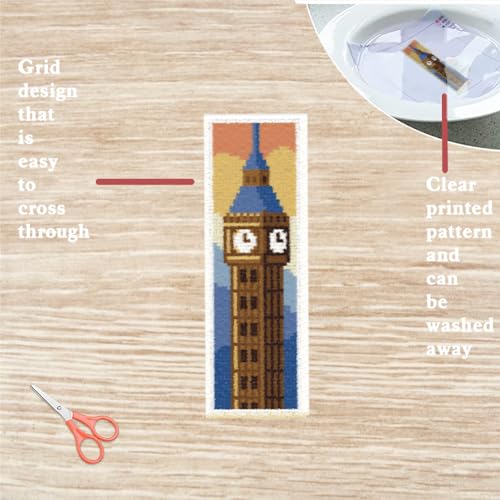 Image of FREEBLOSS 6 Set Cross Stitch Kits with Instructions - Famous Architecture Patterns - Punch Needle Kit for Beginners - Gift Bookmarks