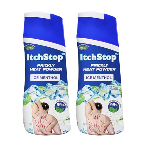 Image of Itchstop Prickly Heat Powder | Fast Cooling Relief from Prickly Heat, Rashes, Itching, Sunburn, Sweat, Excess Moisture, Body Odor, Skin Burning & Irritation | Keeps Skin Fresh, Dry & Free from Bacteria All Day | Fine-Textured Talc for All Ages - Adults & Kids | 155g (Ice Menthol (Pack of 2))