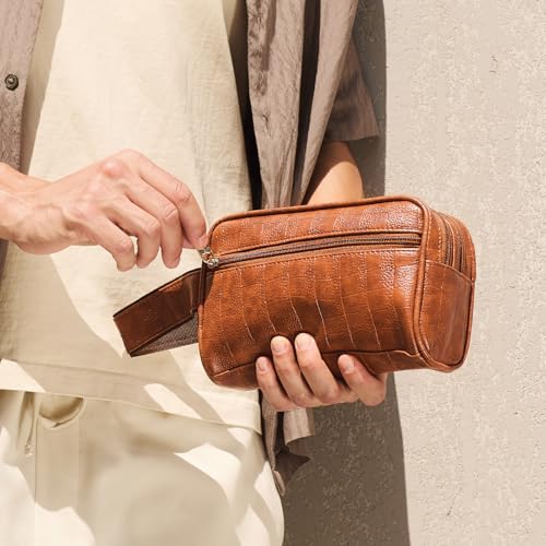 Lifelong Toiletry Bag for Men & Women | Vegan Leather Travel Pouch | Shaving Kit, Grooming & Makeup Organizer | Toiletry Bag for Travel, Gym, Daily Use, Cosmetics, Toiletries & Essentials (Tan)